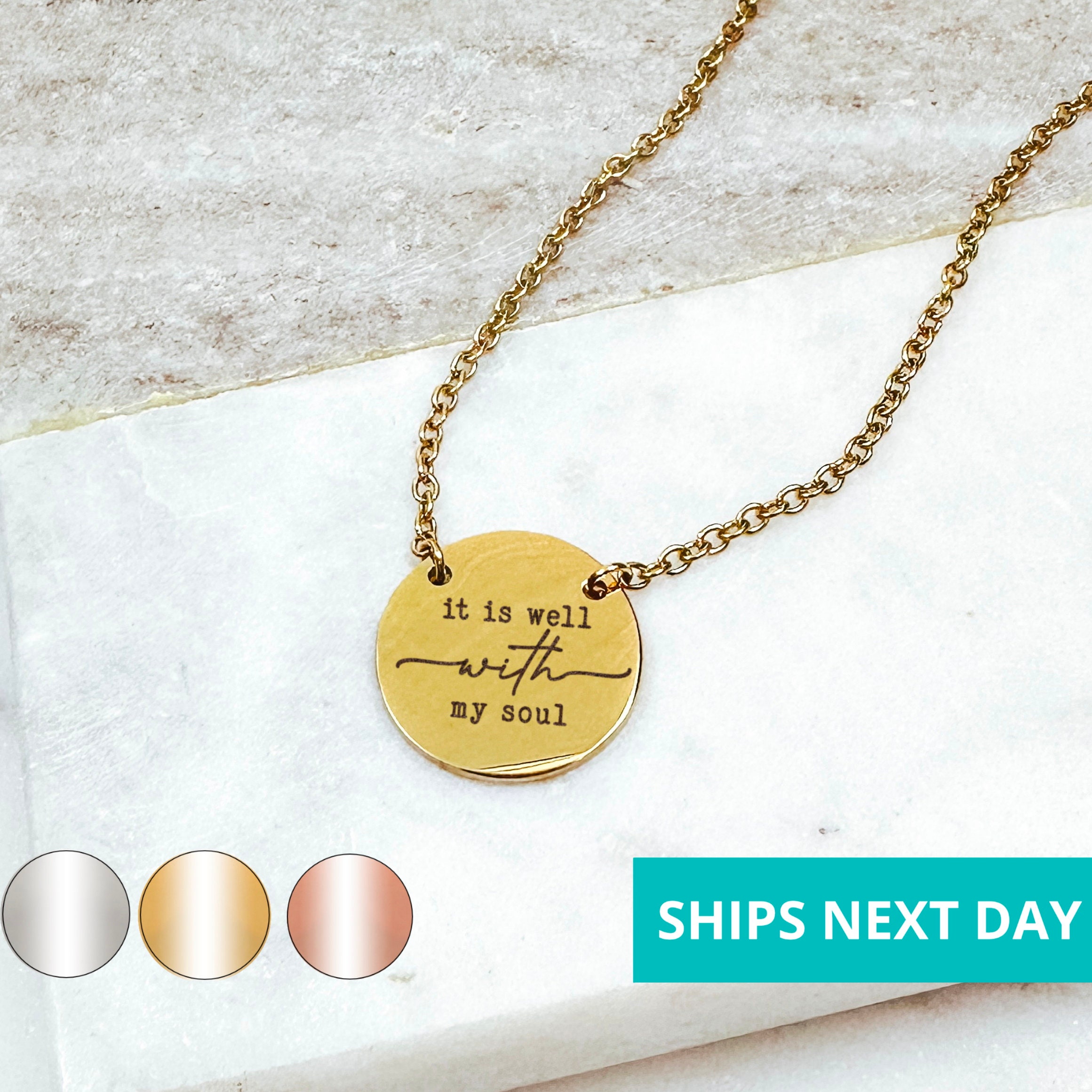It Is Well With My Soul Necklace 14k Gold Plated Stainless Steel Faith Necklace Handmade Jewelry Made in USA