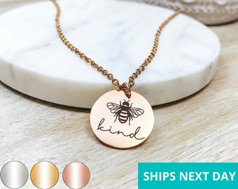 Be Kind Necklace 14k Gold Plated Stainless Steel Inspirational Necklace Handmade Jewelry Made in USA