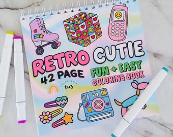 Libro da colorare Retro Cutie con rilegatura a spirale: 42 pagine di giocattoli e moda nostalgici. Carta resistente alle sbavature. Pennarelli a base alcolica.