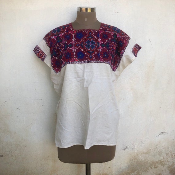 Vintage mexican tunic dress, cotton, embroidery, b