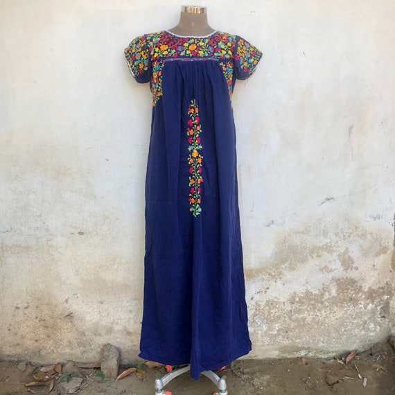 Vintage Mexican embroidery maxi dress, tunic dres