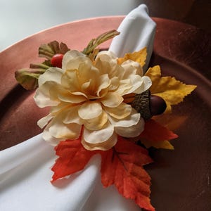 Rustic Fall Napkin Rings: Thanksgiving Table Decor, Set of 4