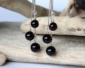 Long cherry amber earrings, natural Baltic amber, round shape cherry amber beads, long earrings, amber and silver, round beads earrings