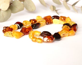 Natural Baltic amber multicolor round beads necklace genuine mix color rondelle nuggets shape details jewelry large size summer statement