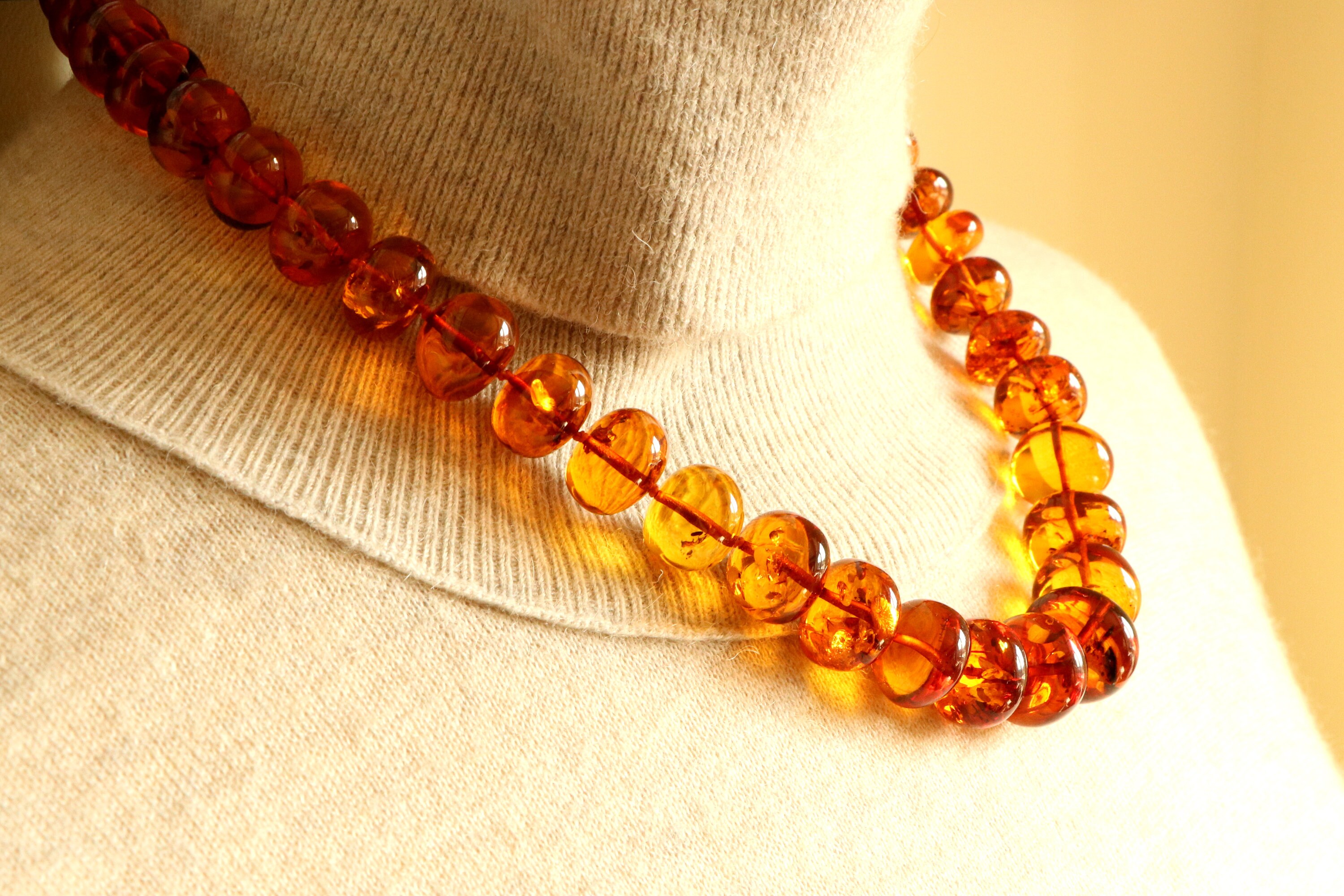 Amber Teething Necklace Nature Baltic Amber Beads with Knotted Between Cherry Color Royal Amber Amber Teething Necklace Nature Baltic Amber Beads with Knotted Between Cherry Color Royal Amber