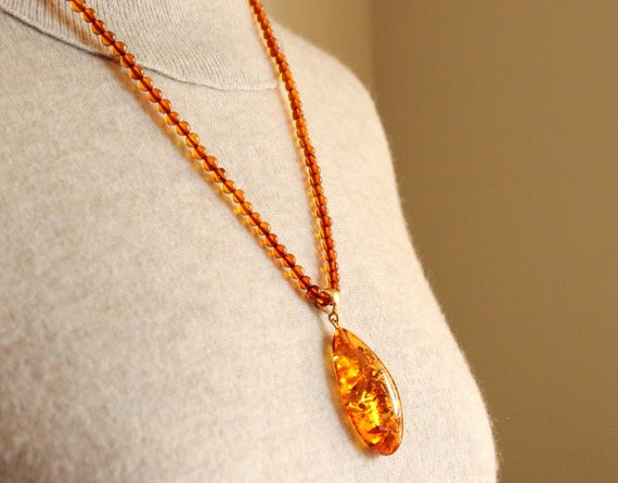 Nature Jewelry Amber Charm Necklace Dainty Amber Necklace Natural Amber Necklace Fall Jewelry Sterling Silver Necklace