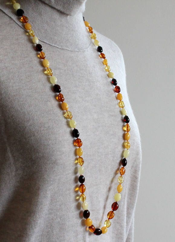 Long multicolor amber necklace knotted amber necklace Etsy