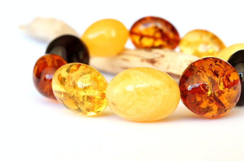 Multicolor royal amber bracelet natural baltic amber jewellery colorful luxurious gemstone bracelet 28 g. olive shape amber beads