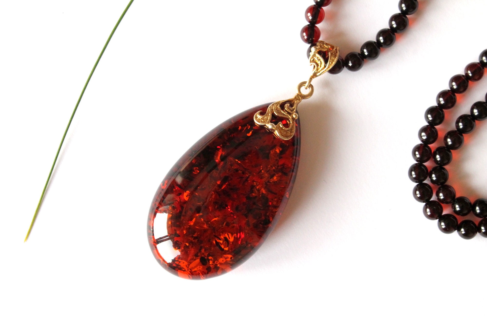 Cherry red amber necklace amber gold pendant handmade necklace Etsy