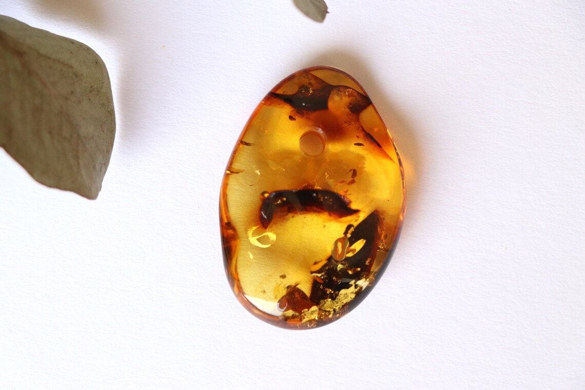 Green amber pendant amber stone with hole lemon color amber Etsy