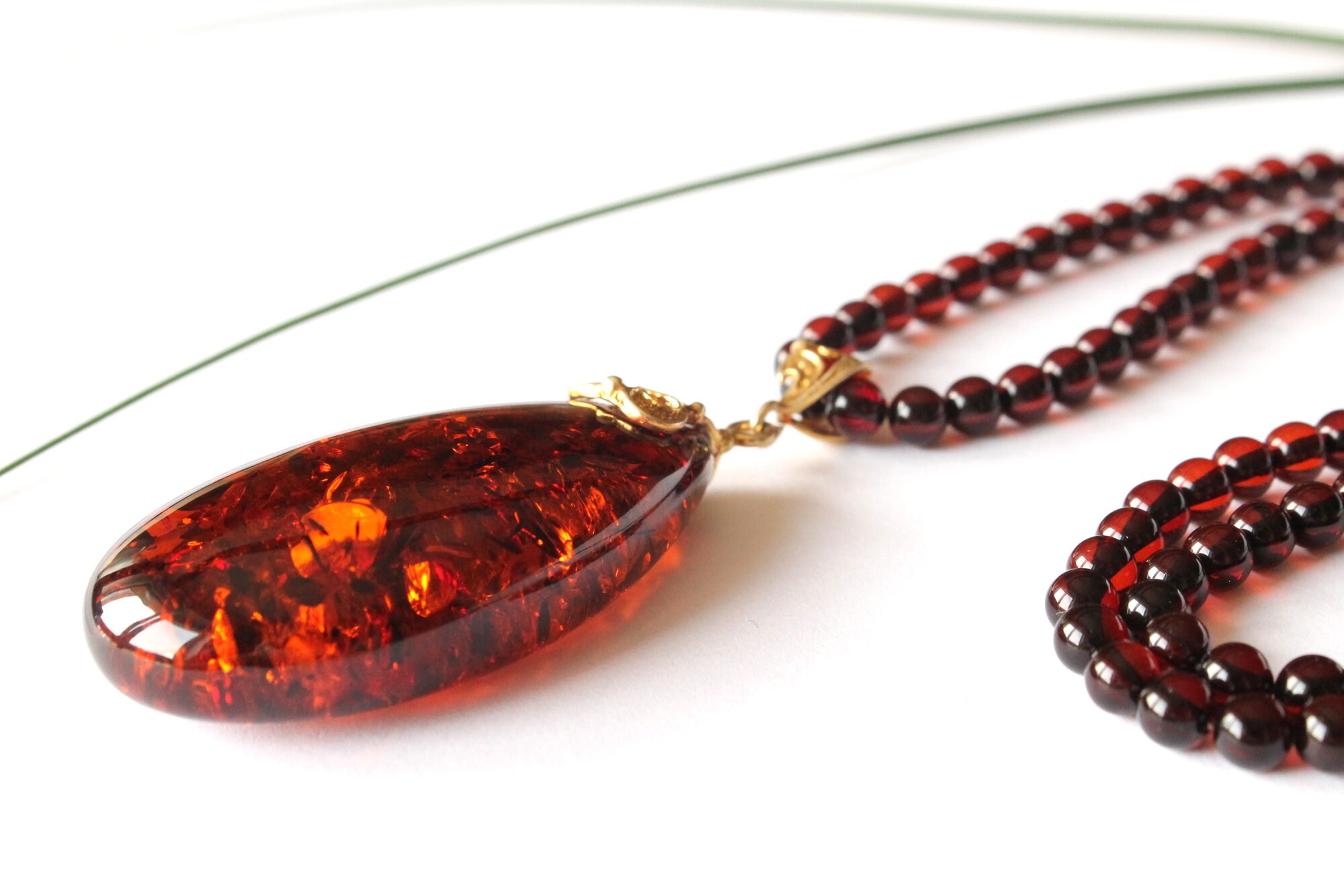 Cherry red amber necklace amber gold pendant handmade necklace Etsy