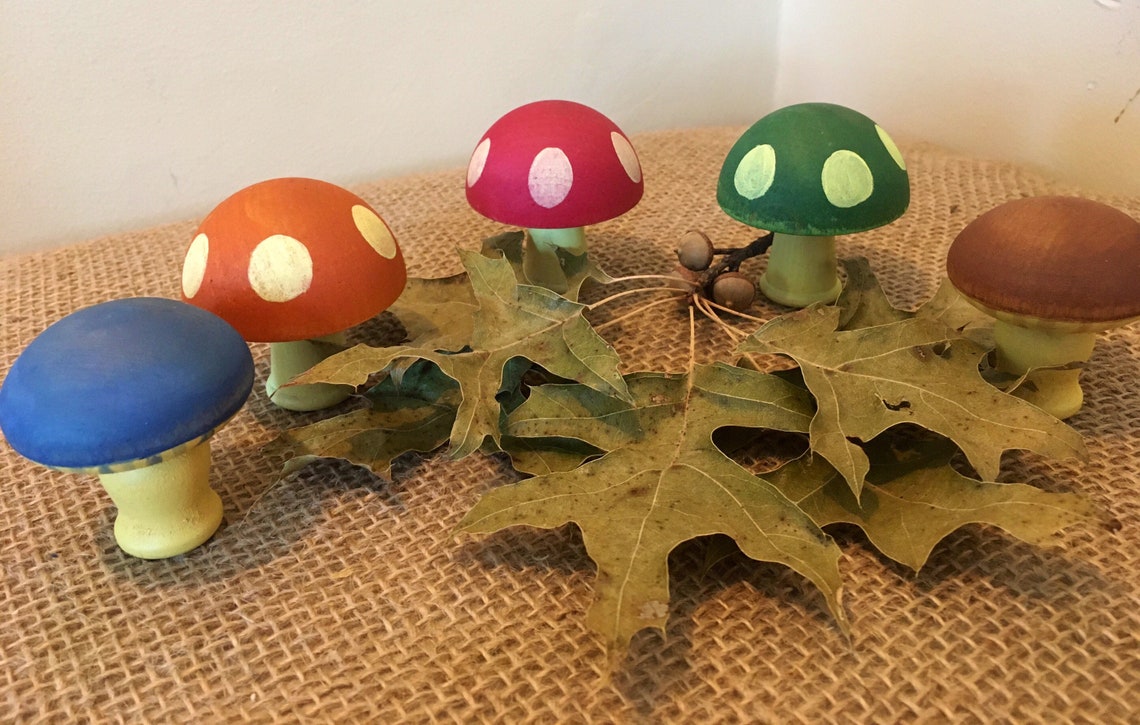 Wooden Mushroom Toys Mushroom Figurines Natural Play | Etsy