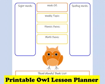 Printable Homeschool Lesson Planner, Owl Lesson Planner, Elementary Daily Planner