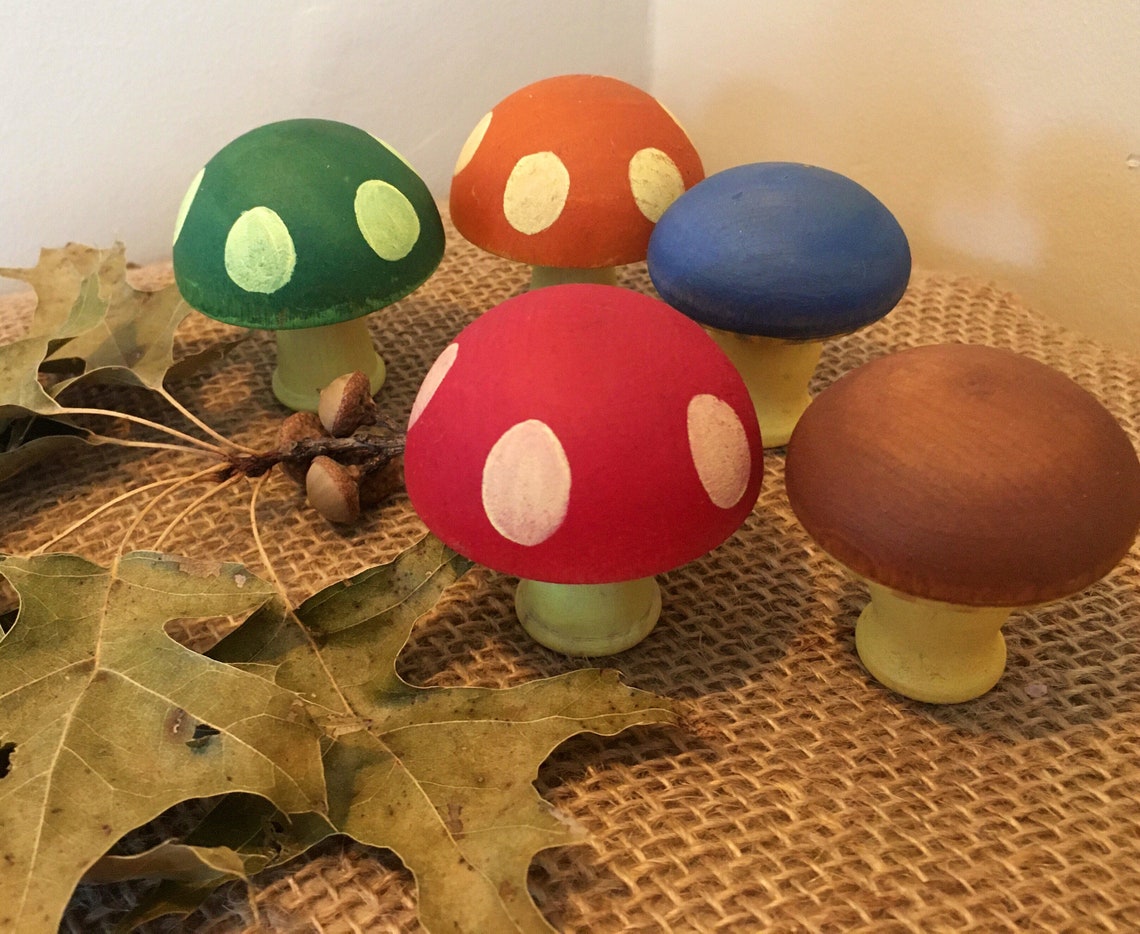 Wooden Mushroom Toys Mushroom Figurines Natural Play | Etsy