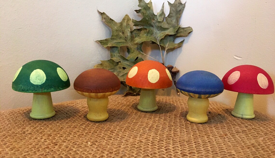 Wooden Mushroom Toys Mushroom Figurines Natural Play | Etsy