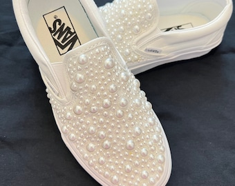 Pearl Embellished Vans - Custom Wedding Slip on Vans - Custom Wedding Vans - Pearl Wedding Vans - Custom Vans - Pearl Shoes