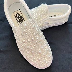 Pearl Embellished Vans - Custom Wedding Slip on Vans - Custom Wedding Vans - Pearl Wedding Vans - Custom Vans - Pearl Shoes