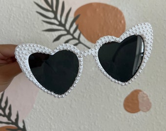 Custom Bride Heart Sunglasses, Pearl Bridal Shower Accessories
