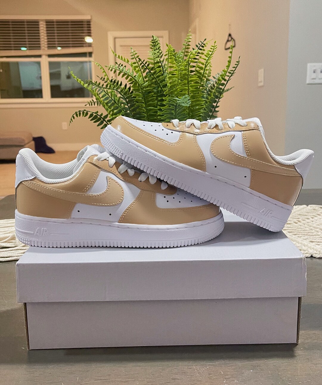 Tan Beige Multicolored Custom Nike Air Force 1/ Beige Colorblock Custom ...