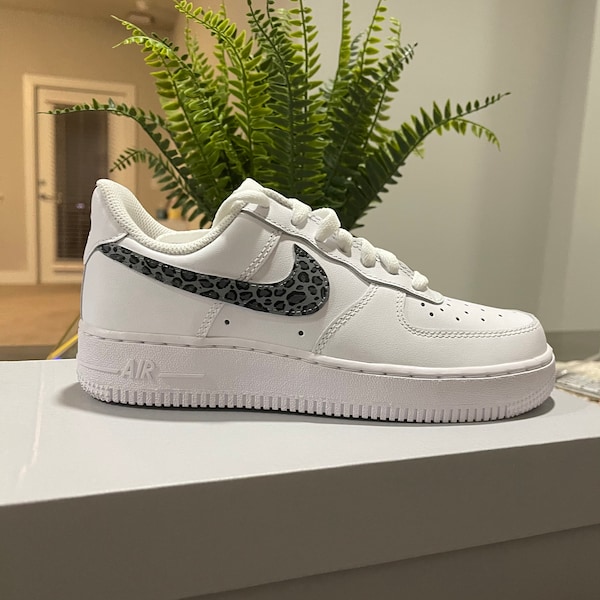 Custom Nike Air Force 1: Hand-Painted Cheetah Print Swoosh