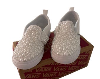 Vans para niños pequeños con adornos de perlas: zapatos sin cordones personalizados