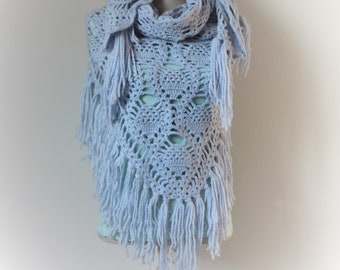 Crochet shawl light blue