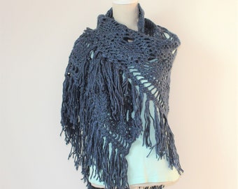 Crochet shawl dark blue with glitter