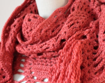 Red crochet shawl