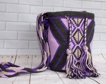 Crochet pattern mochila, hippie bag, wayuu bag, crochet bag, purple bag, tapestry crochet pattern, ply split strap