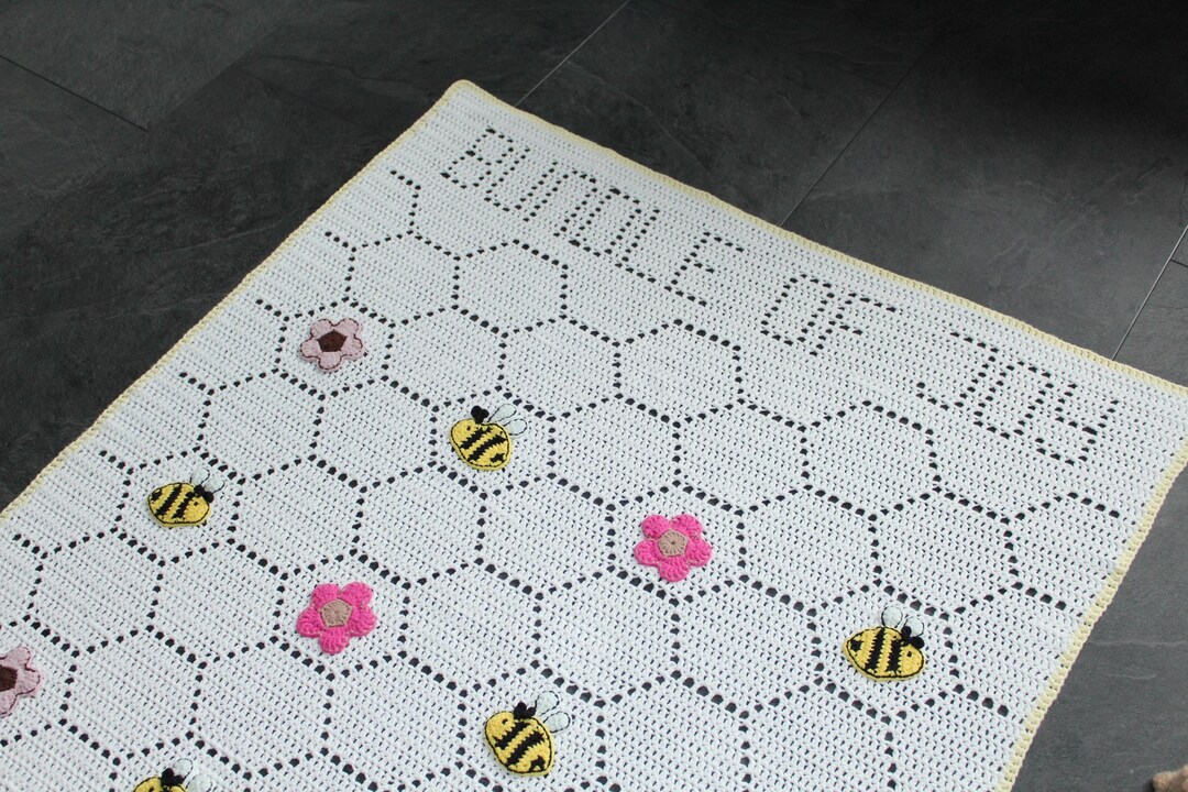 Handmade Baby Blanket With Bees and Flowers and 