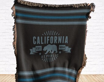California Bear Flag Blanket: Woven Cotton Throw, Made in USA