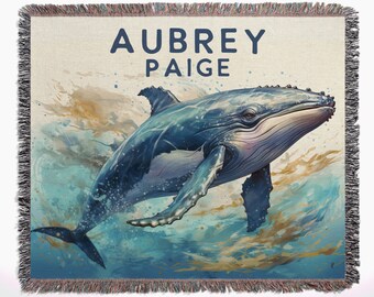 Personalized Whale Woven Blanket: Ocean Nursery Decor, Made in USA