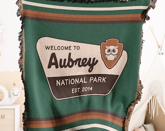 Personalized National Parks Kids Cotton Woven Blanket Throw - Made in The USA