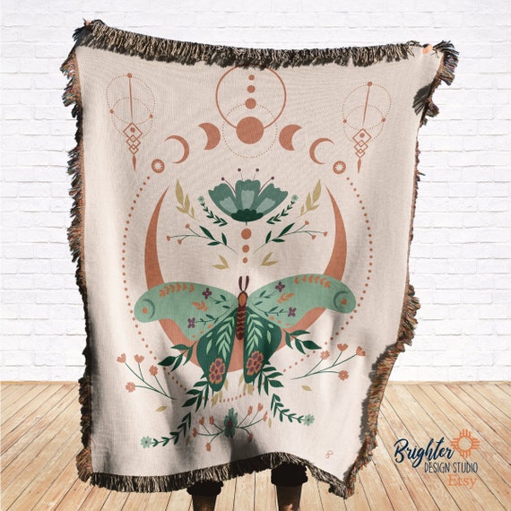 Celestial Moth Throw Blankets - Boho Blanket  - Made in the USA