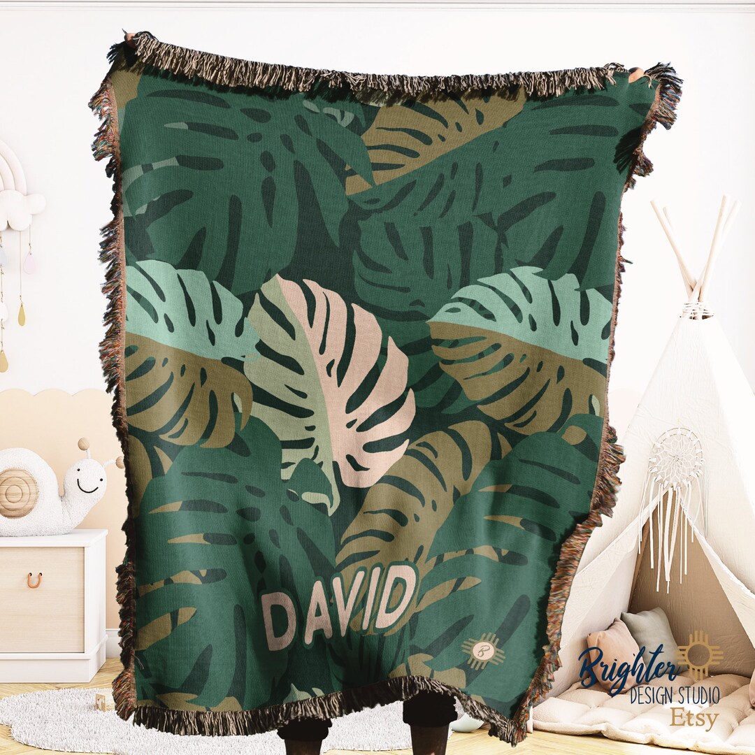 Personalized Palm Leaf Baby Blanket Tropical Baby Blanket hawaii Woven