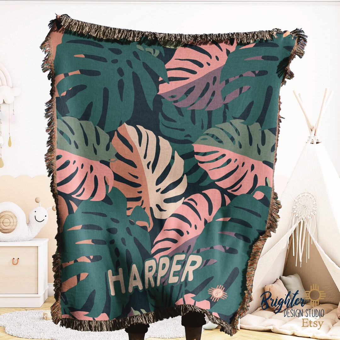 Personalized Palm Leaf Baby Blanket Tropical Baby Blanket hawaii Woven