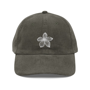Embroidered Plumeria Vintage corduroy cap