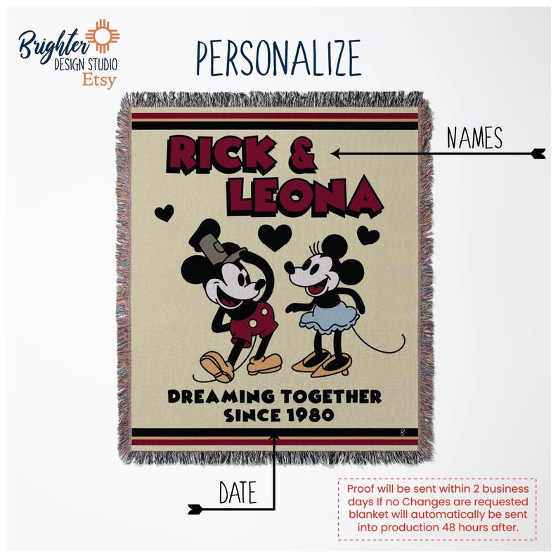 Personalized Mickey and Minnie Cotton Anniversary Blanket - Made in the ...