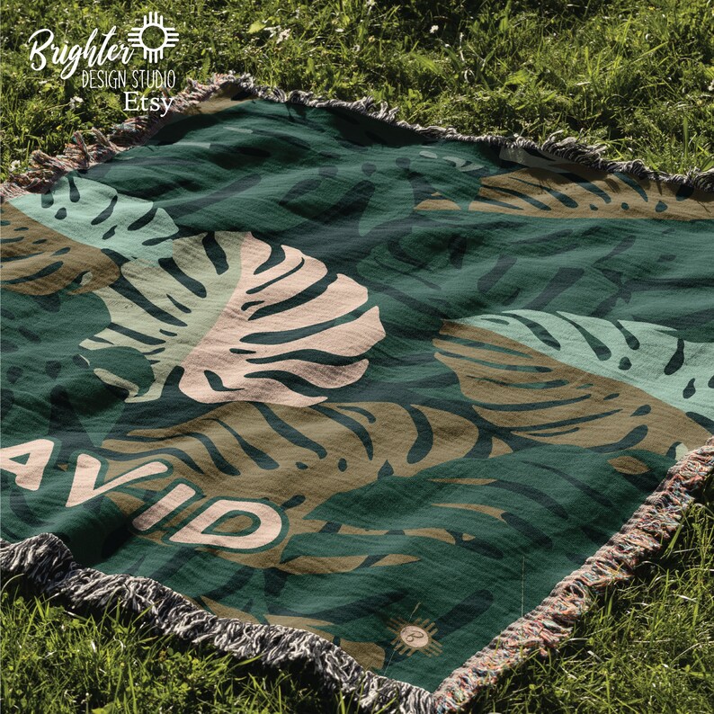 Personalized Palm Leaf Baby Blanket Tropical Baby Blanket hawaii Woven Blankets Made in the USA