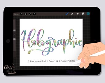 Procreate Brush / Holographic Script Brush / Modern Calligraphy Brush / Lettering Brush / Shiny Procreate Brush /