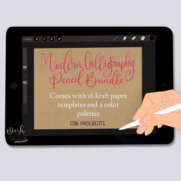 Procreate Brush / Modern Calligraphy Pencil / Colored pencil / Digital Download / One brush / Kraft paper bundle / Color palettes