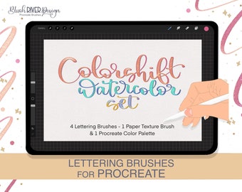 Procreate 5 Brushes / Color-shift Watercolor Brushes / Watercolor Brush / Lettering brush / Watercolor lettering / Watercolor calligraphy