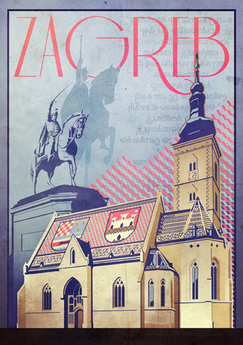 Zagreb Croatia Retro Poster Design Etsy