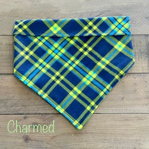 17&quot; Pet Bandana &quot;Charmed&quot; Green and Blue Flannel Plaid
