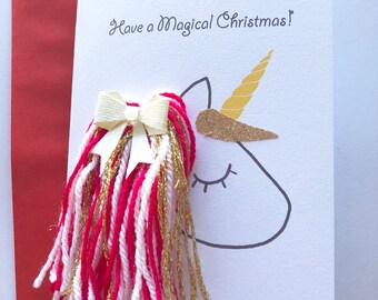 unicorn Christmas card A6 real mane