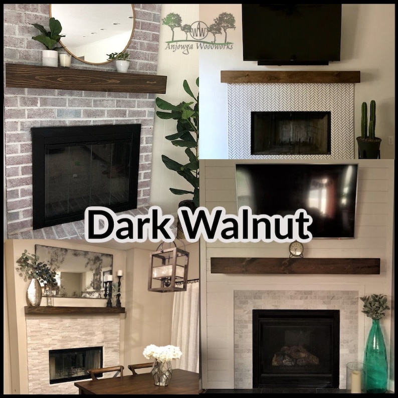 Fireplace Wood Mantel Beam 48-72, Floating Mantel Shelf Dark Walnut