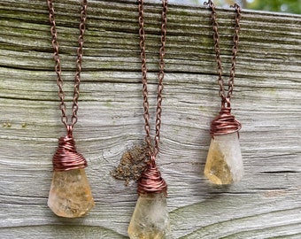 Citrine Drop Necklace Wrapped in Copper Wire