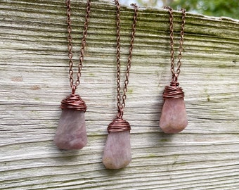 Madagascar Rose Quartz Drop Necklace Wrapped in Copper Wire