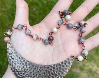 Hand Wrapped Porcelain Jasper Metal Plate Necklace