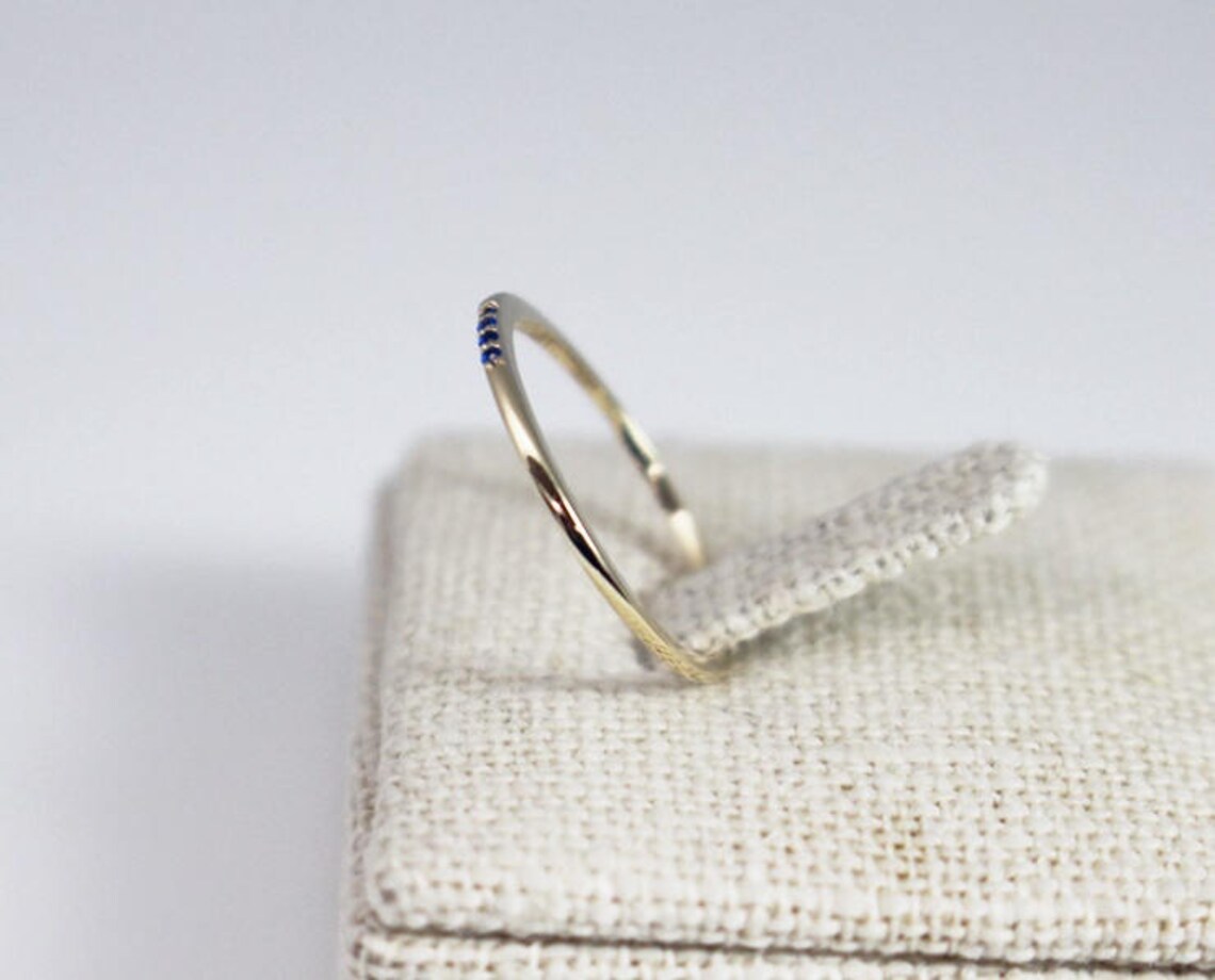 14K solid gold thin sapphire blue cz band 14K thin wedding Etsy